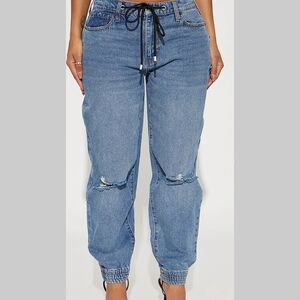 Fashion Nova Medium Blue Distressed Boyfriend Jogger Jeans